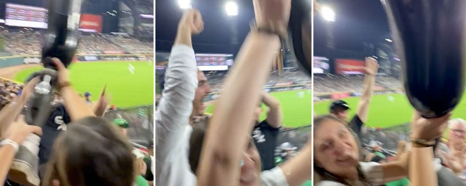 Une femme attrape une balle de façon très cocasse lors d'un match de la MLB