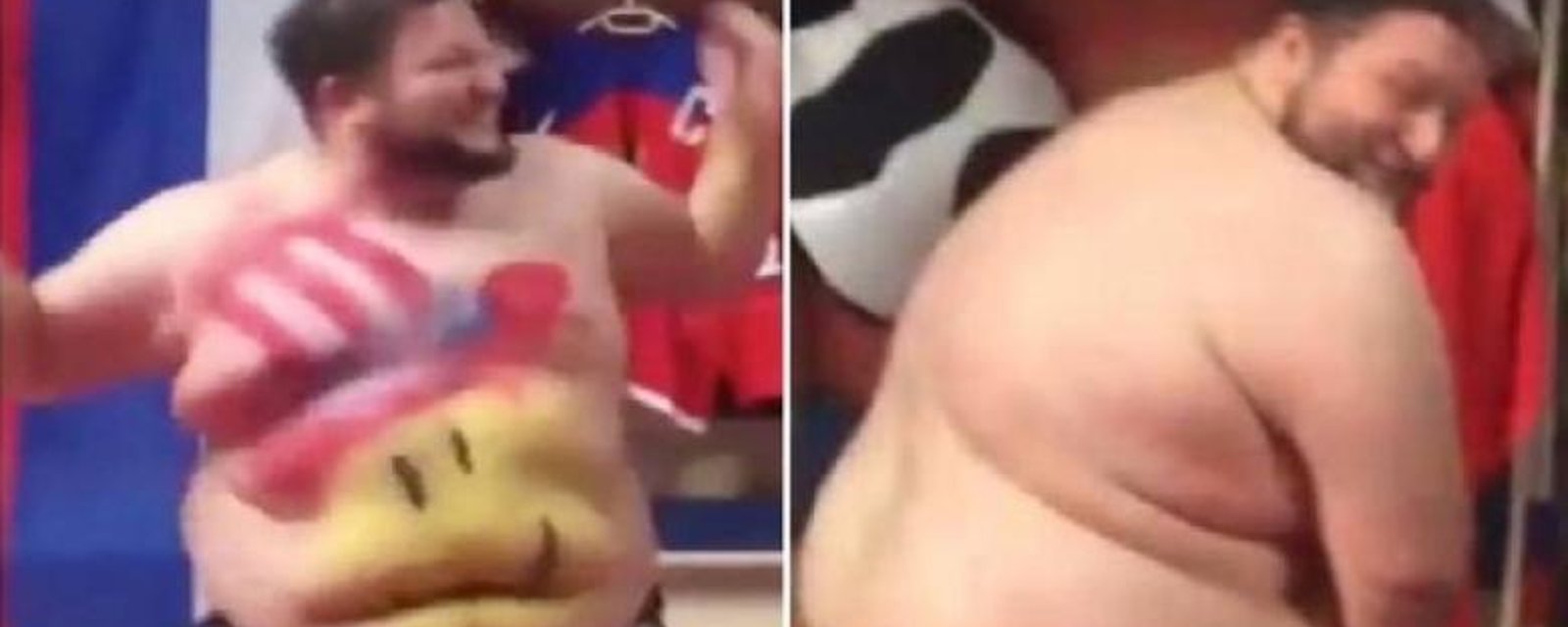 USA hockey fan in Russian locker room urinates on NHL player's jersey.