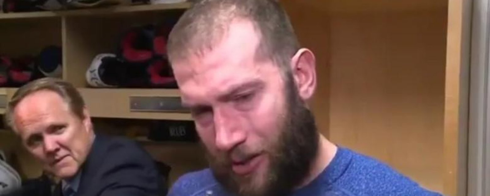 David Backes breaks down in tears after being eliminated from the playoffs.