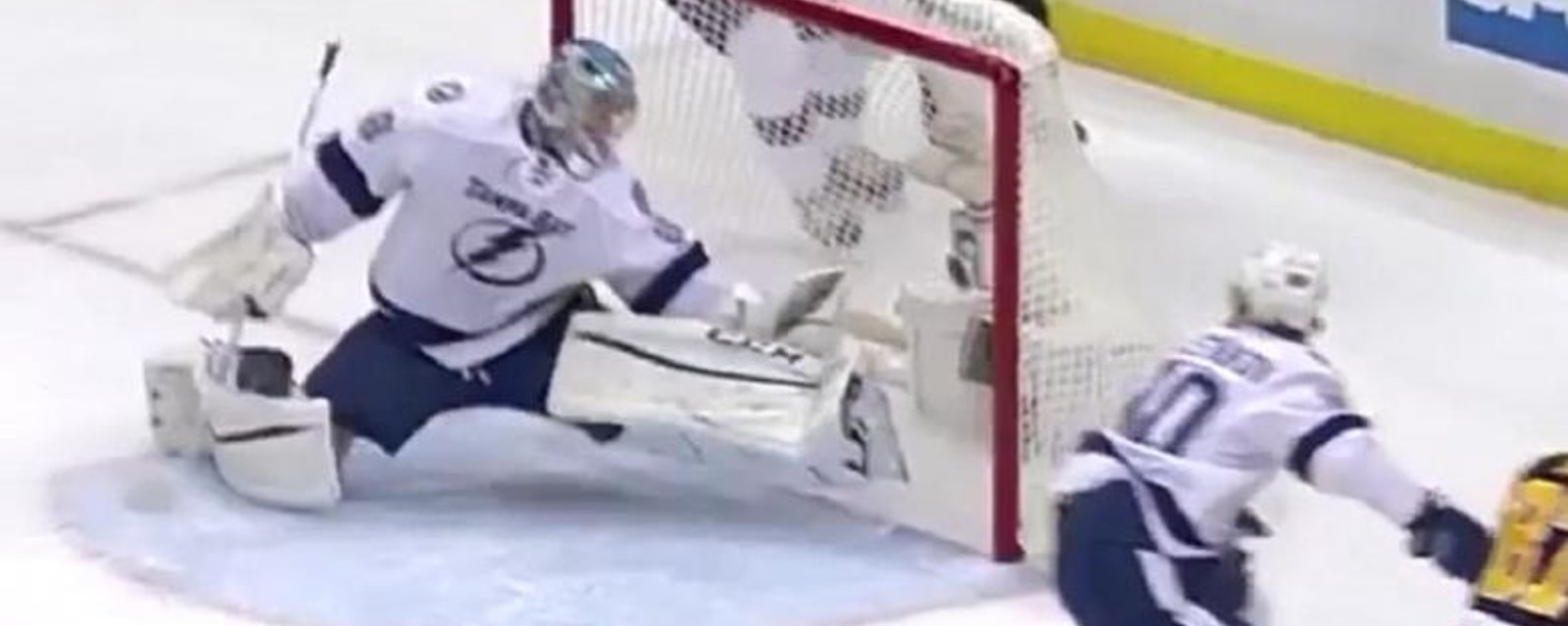 Vasilevskiy robs Sidney Crosby with a glove sign on the goal line.