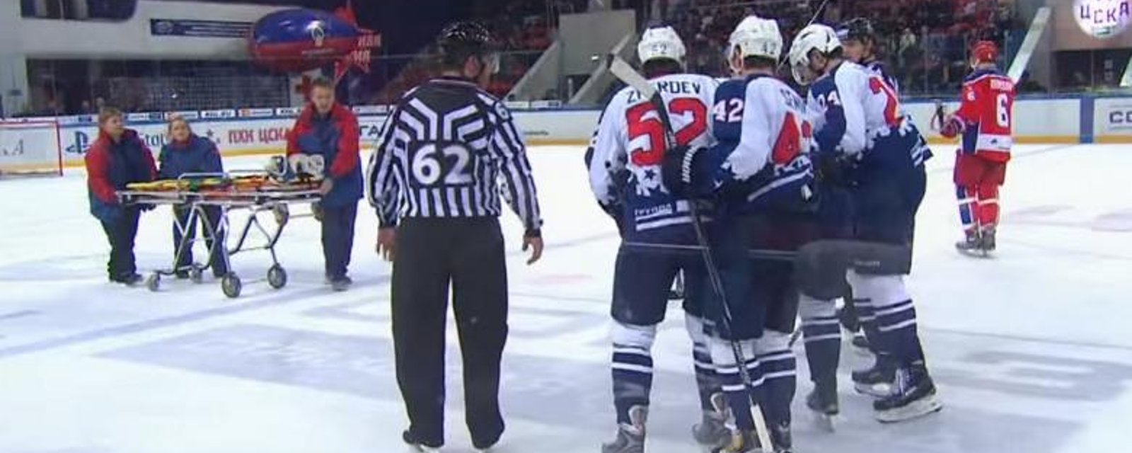 Player ejected in KHL playoffs after a jumping crosscheck to the head.
