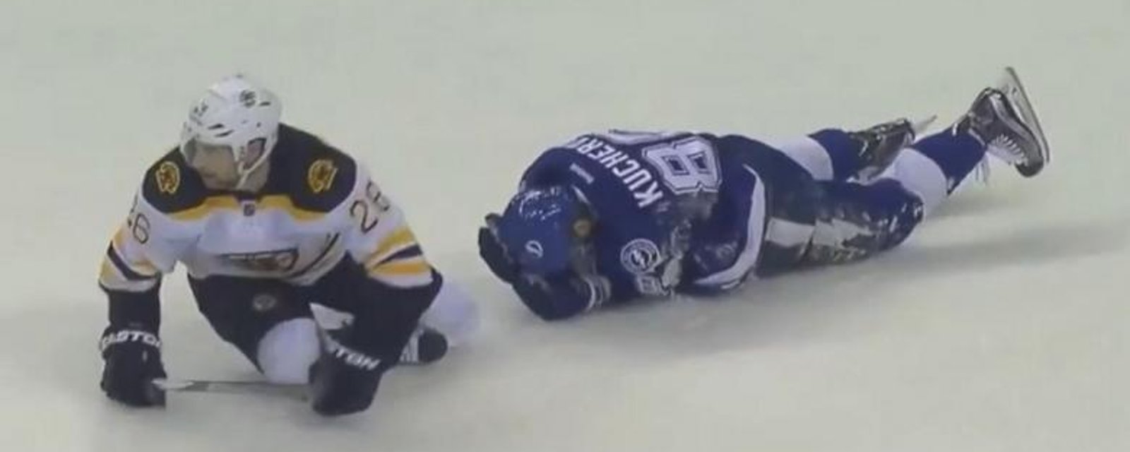 Kucherov gets destroyed by a big forearm to the head.