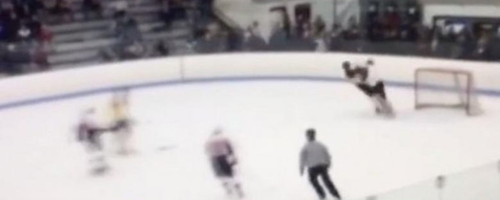 Goalie absolutely destroys player with HUGE hit.