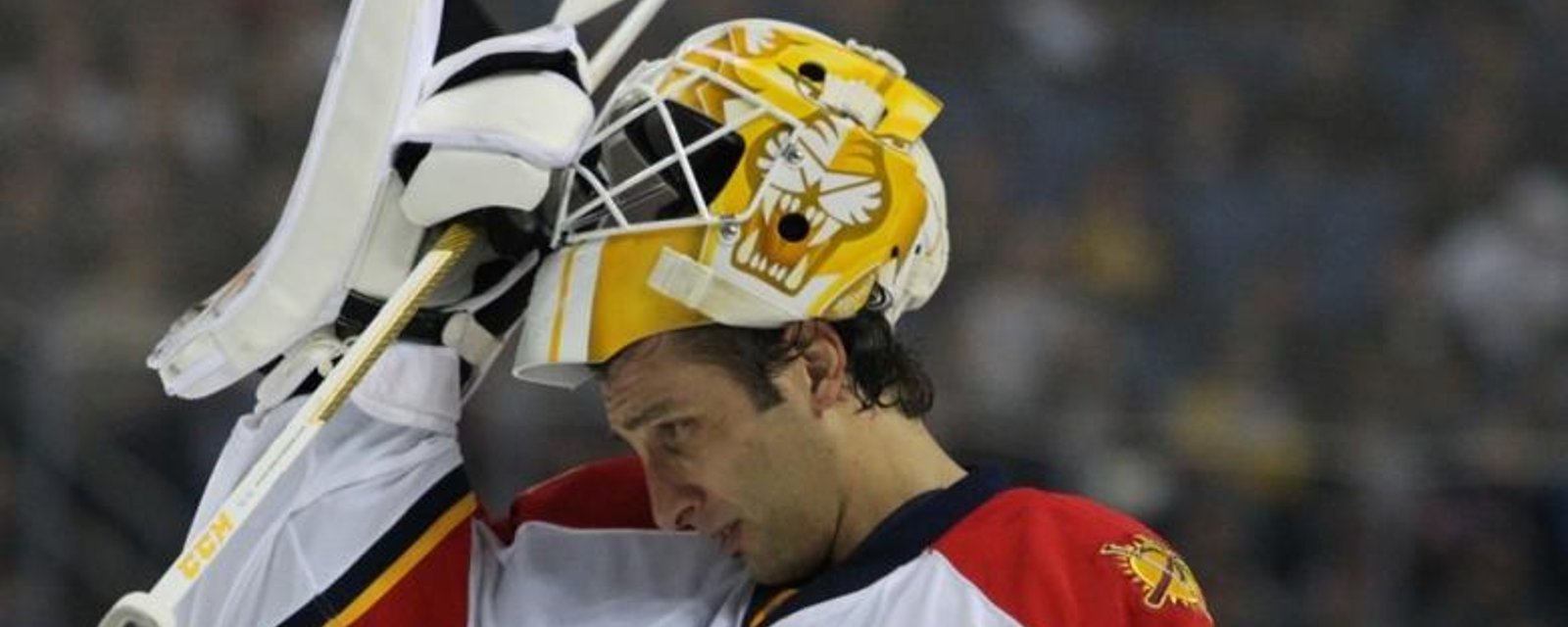 Roberto Luongo leaves practice after being hit in the head.
