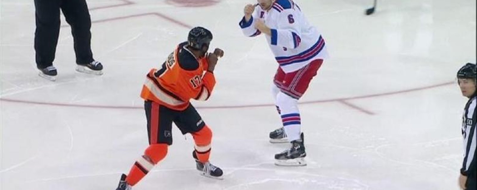 Rangers' McIlrath takes on Flyers' Simmonds after notorious punch to the face.