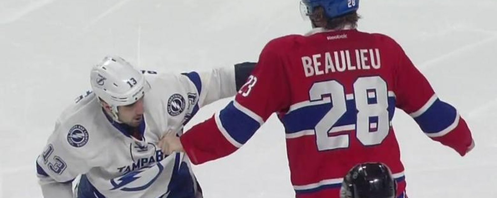 Beaulieu destroys Paquette's visor with a huge punch!