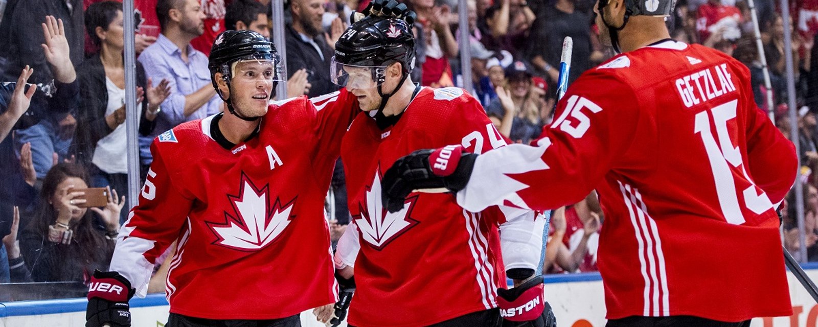 Corey Perry and Matt Duchene score 12 seconds apart to give Canada the lead.