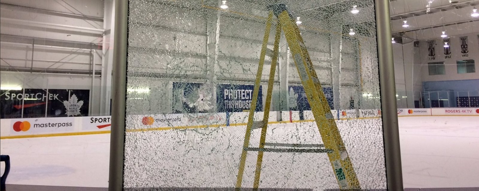 Auston Matthews fires off a rocket and shatters glass in training camp.