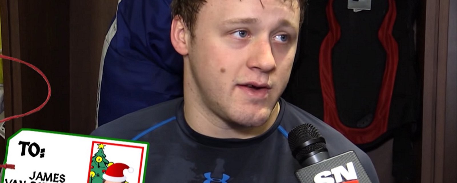 Leafs poke fun at each other as they play secret Santa.