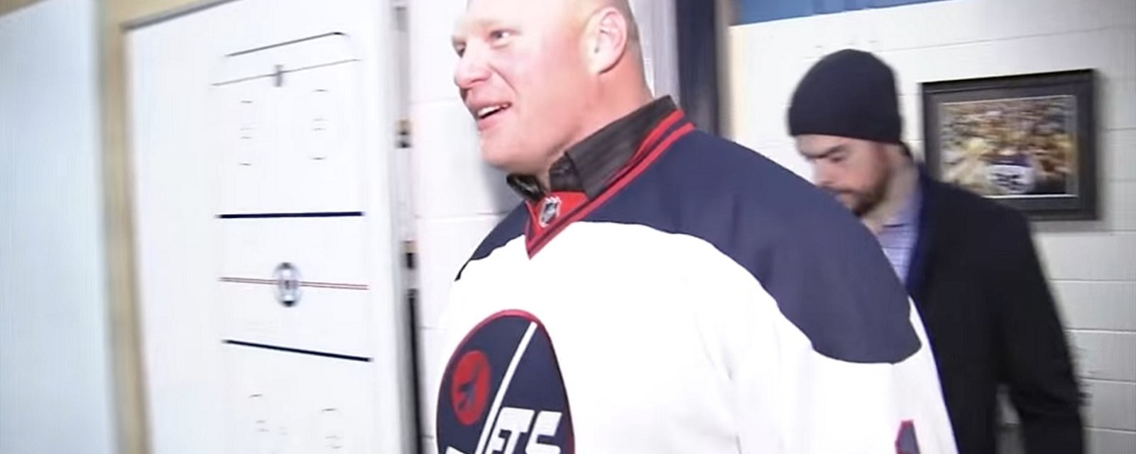 Jets players freak out as Brock Lesnar violates sacred hockey rule.