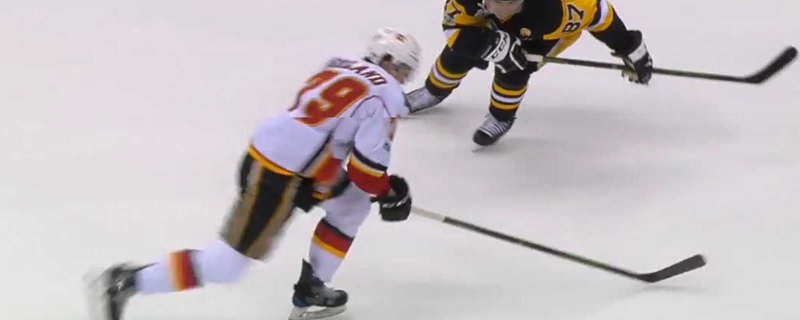 Brutal turnover from Crosby gives the Flames an early lead.
