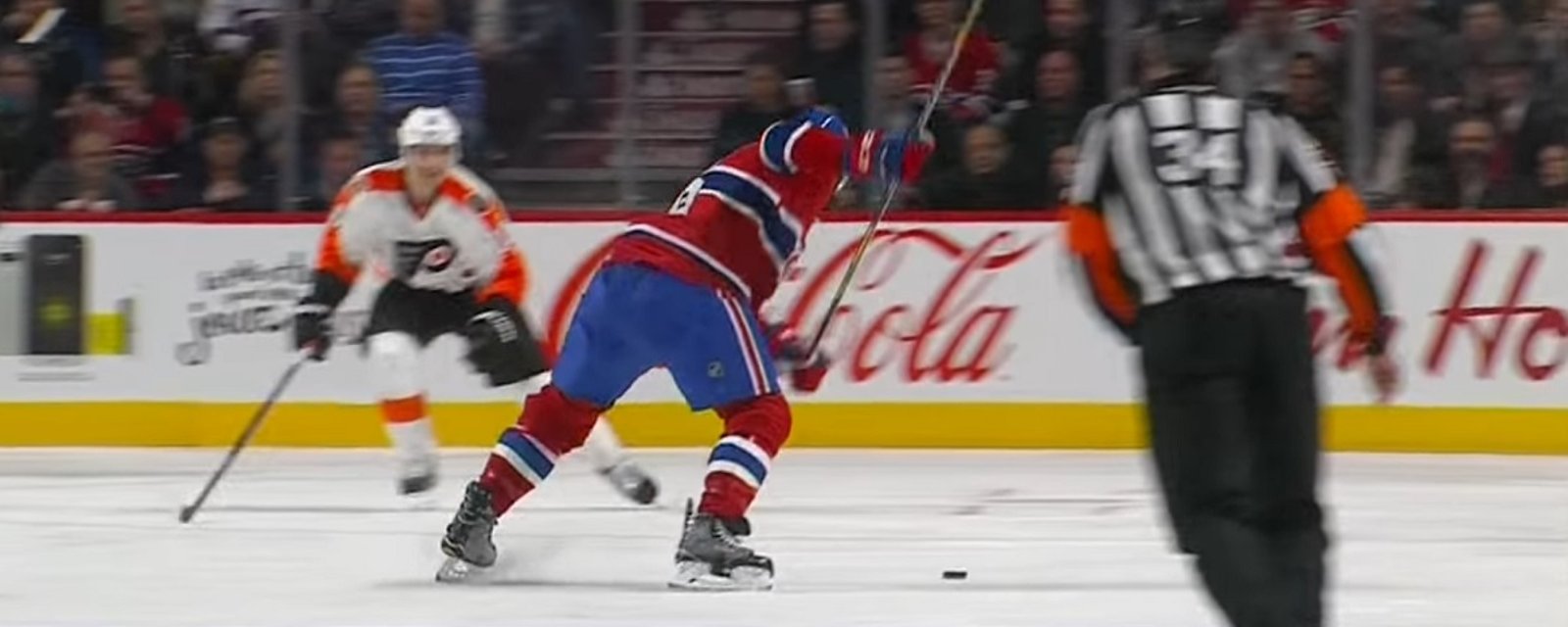 Weber's shot destroys a stick, and keeps going into the net.