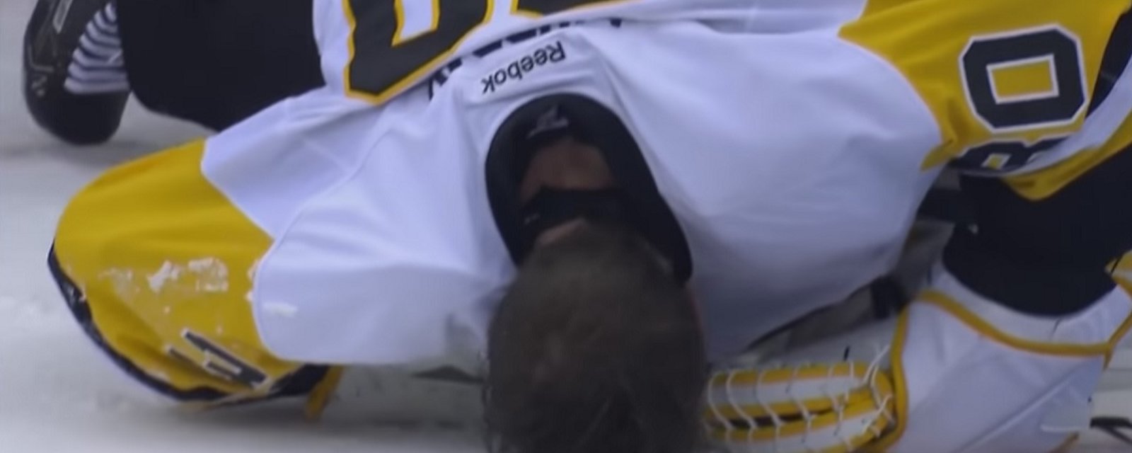 Evgeni Malkin takes out his own goalie with a stick to the face.