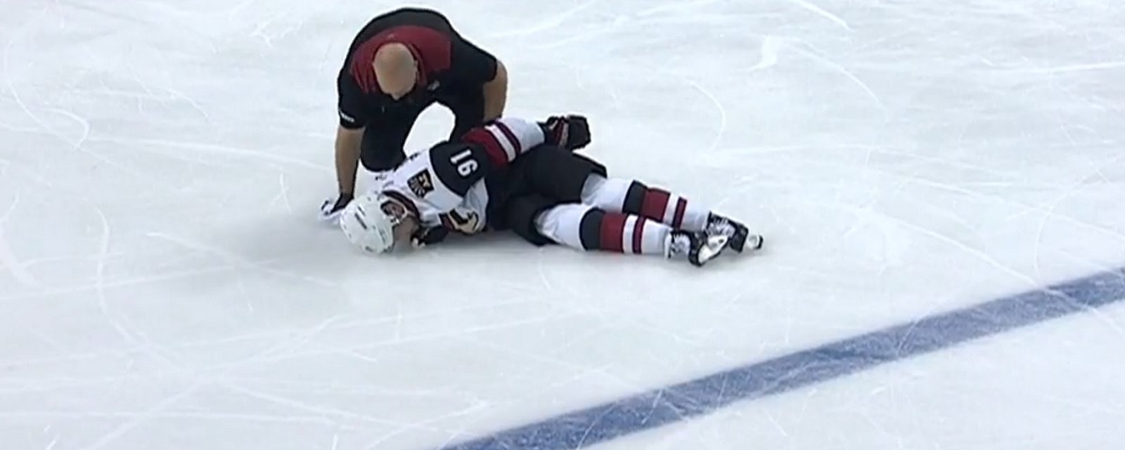 NHLer taken to hospital tonight after high-impact hit knocks him out cold.
