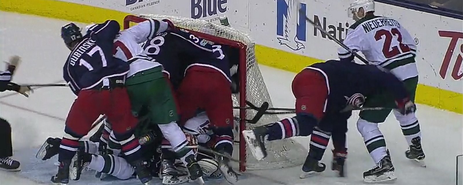 Must see: Eric Staal thrown into the opposing net and punched in the back of the head 3 times.