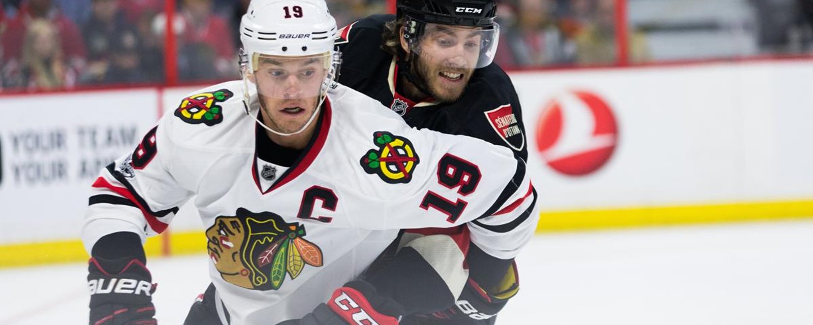 Jonathan Toews found a worthy challenger during yesterday's game. 