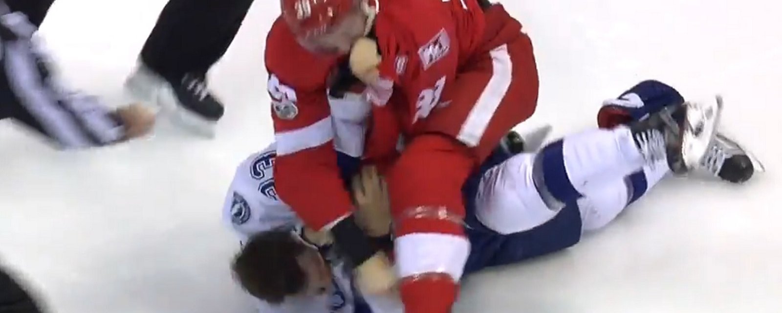 Anthony Mantha lands a huge punch with McKegg already down on the ice.