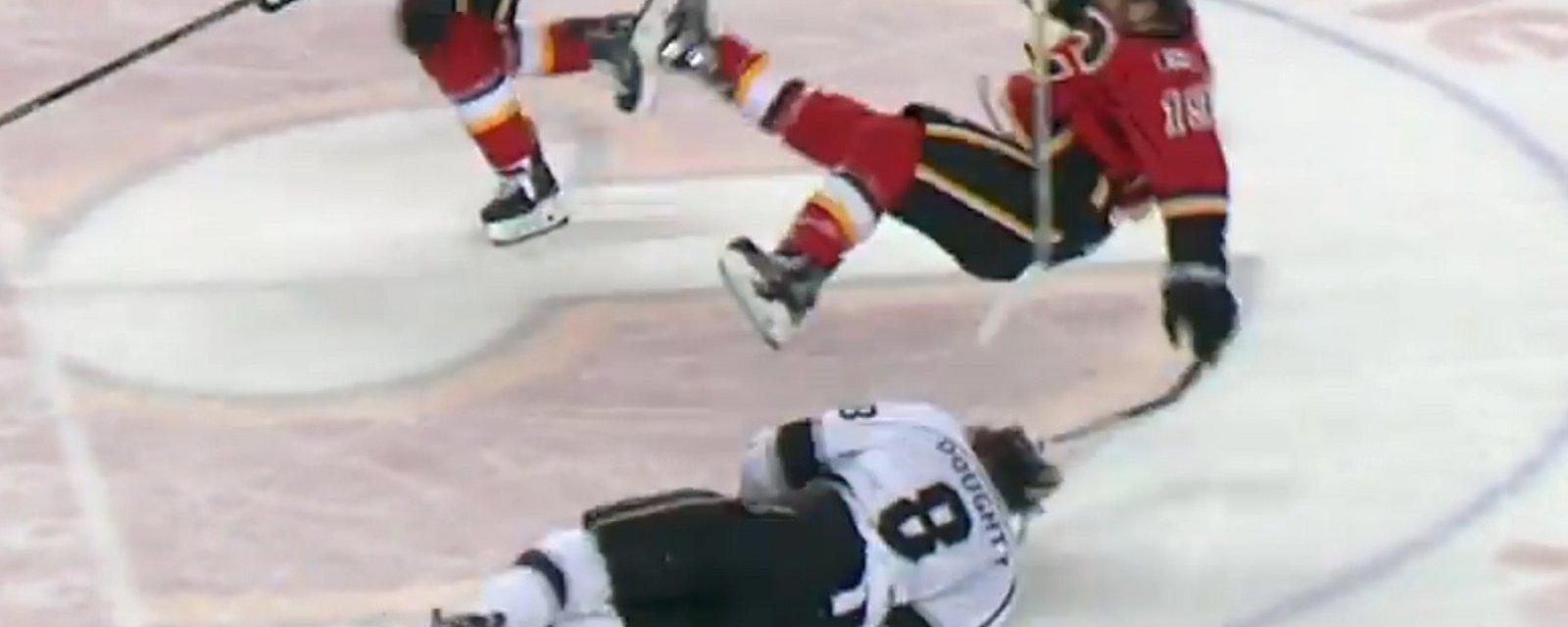Drew Doughty just barely avoids getting destroyed by Matthew Tkachuk.