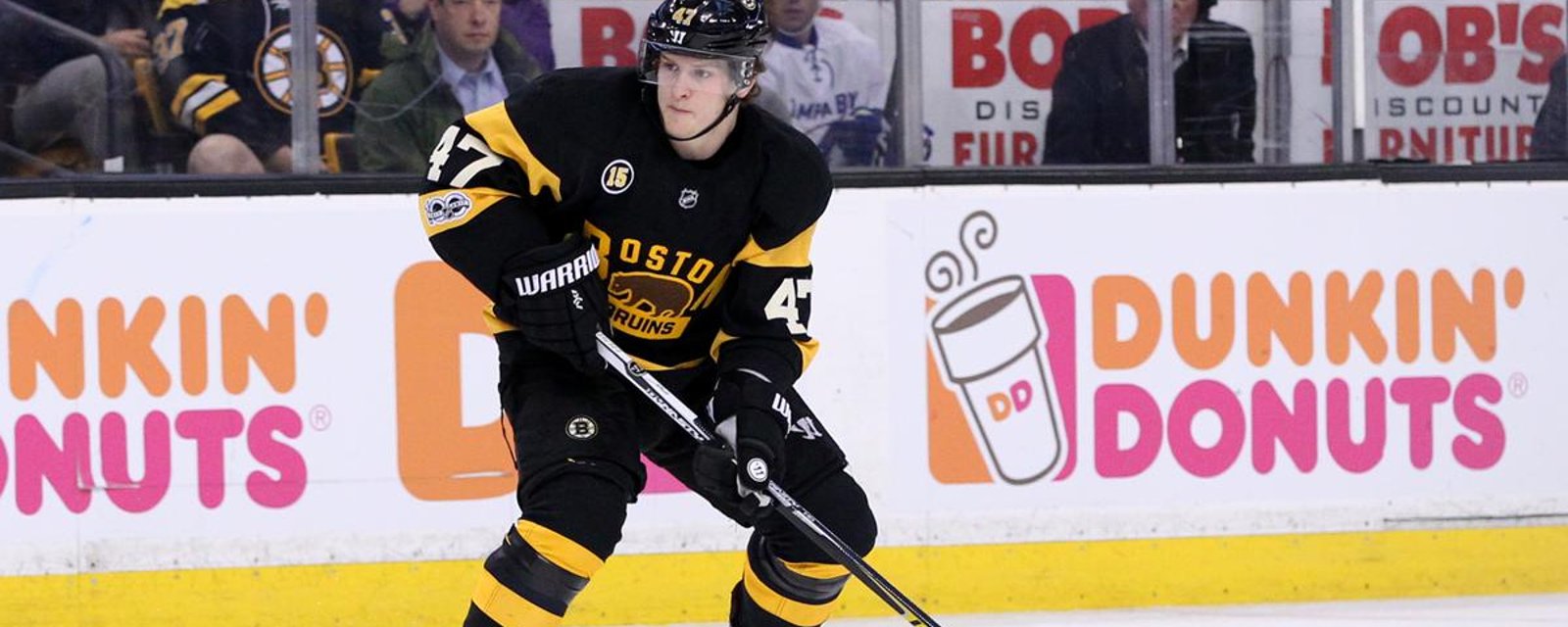 BREAKING : Torey Krug's hurt, out for the night (at least). 