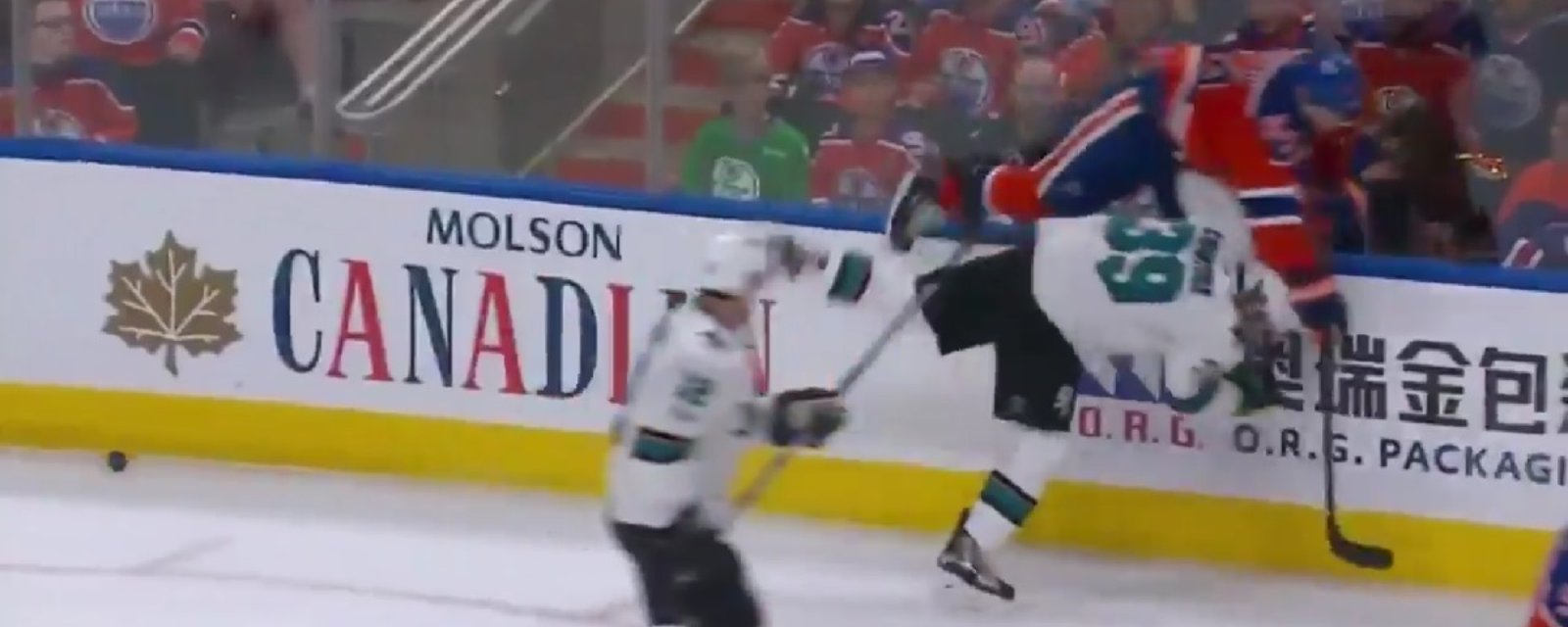 Zack Kassian completely runs over Logan Couture!