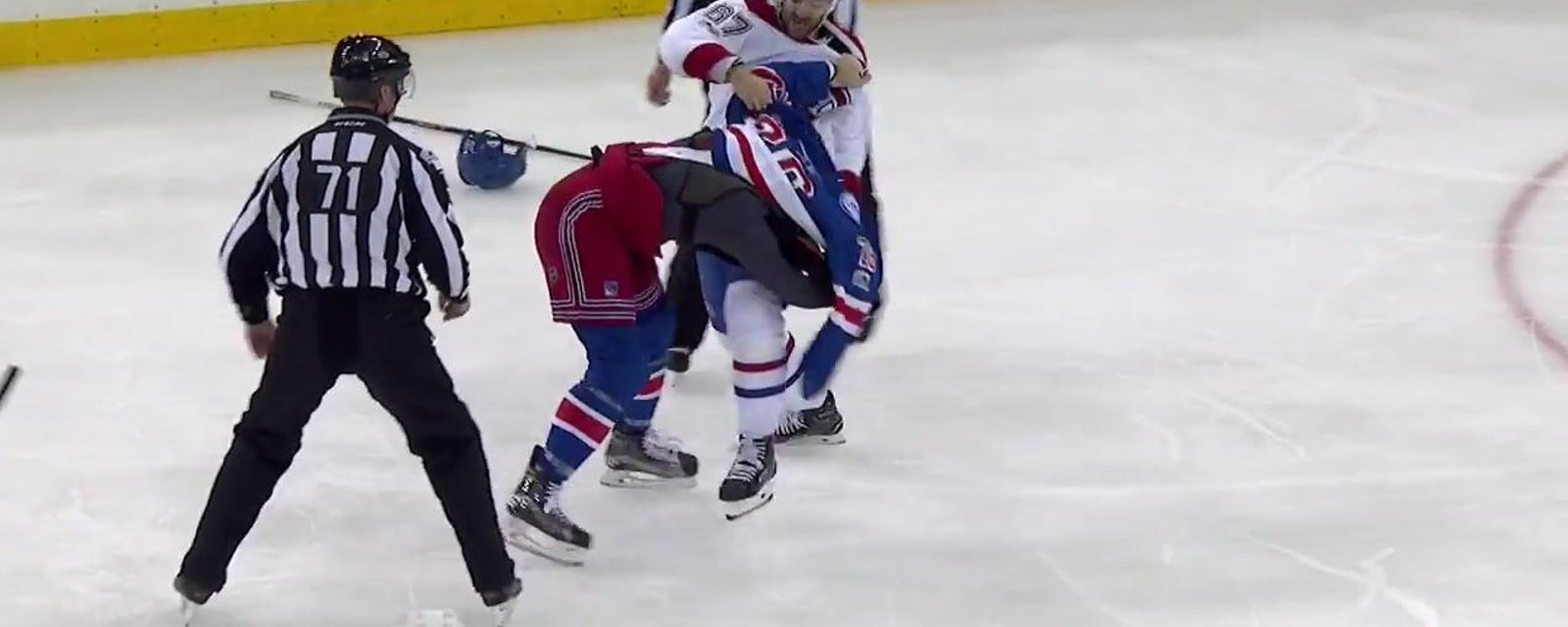 Jimmy Vesey doesn't step back, drops the gloves against captain Pacioretty. 