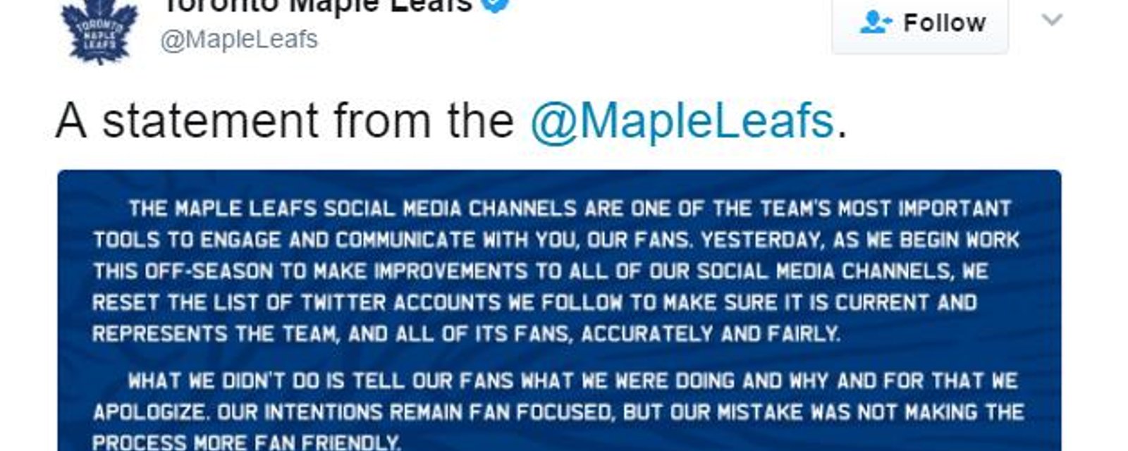 Maple Leafs react to Twitter controversy. 