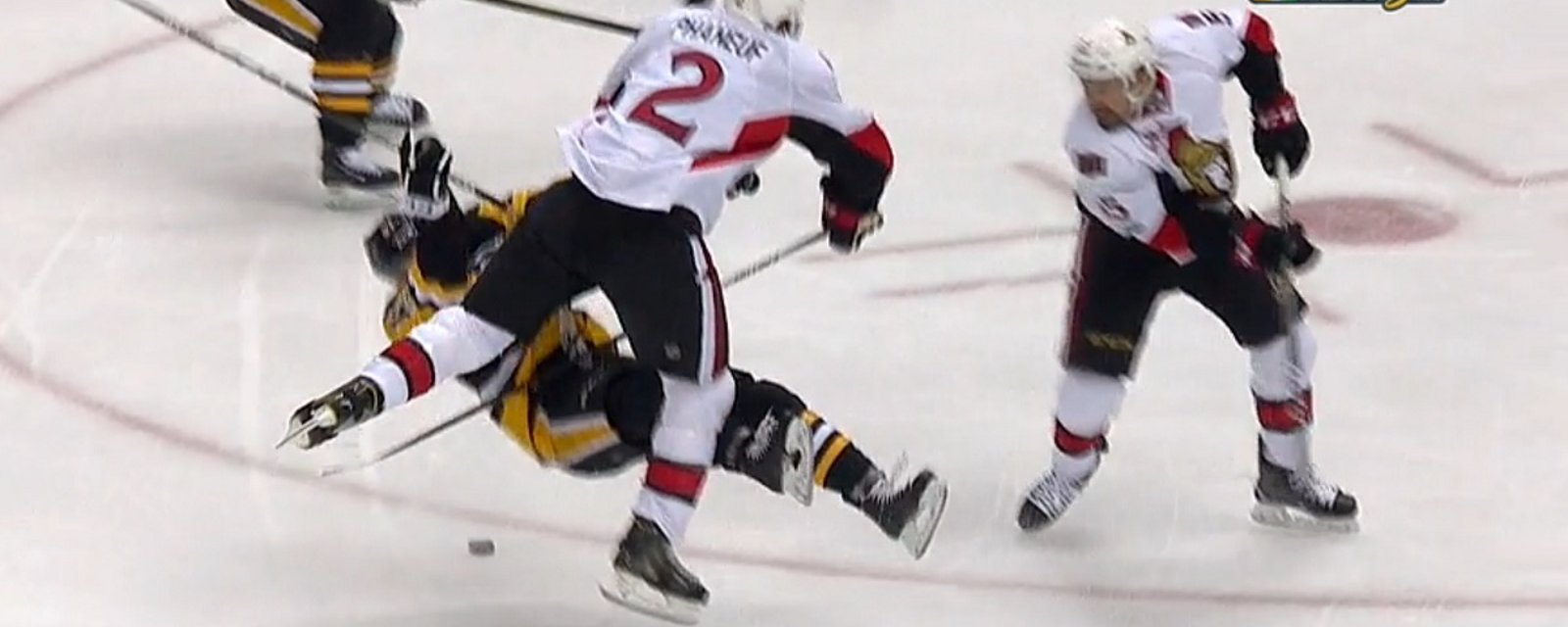 Penguins forward leaves the game after being crushed by Dion Phaneuf.