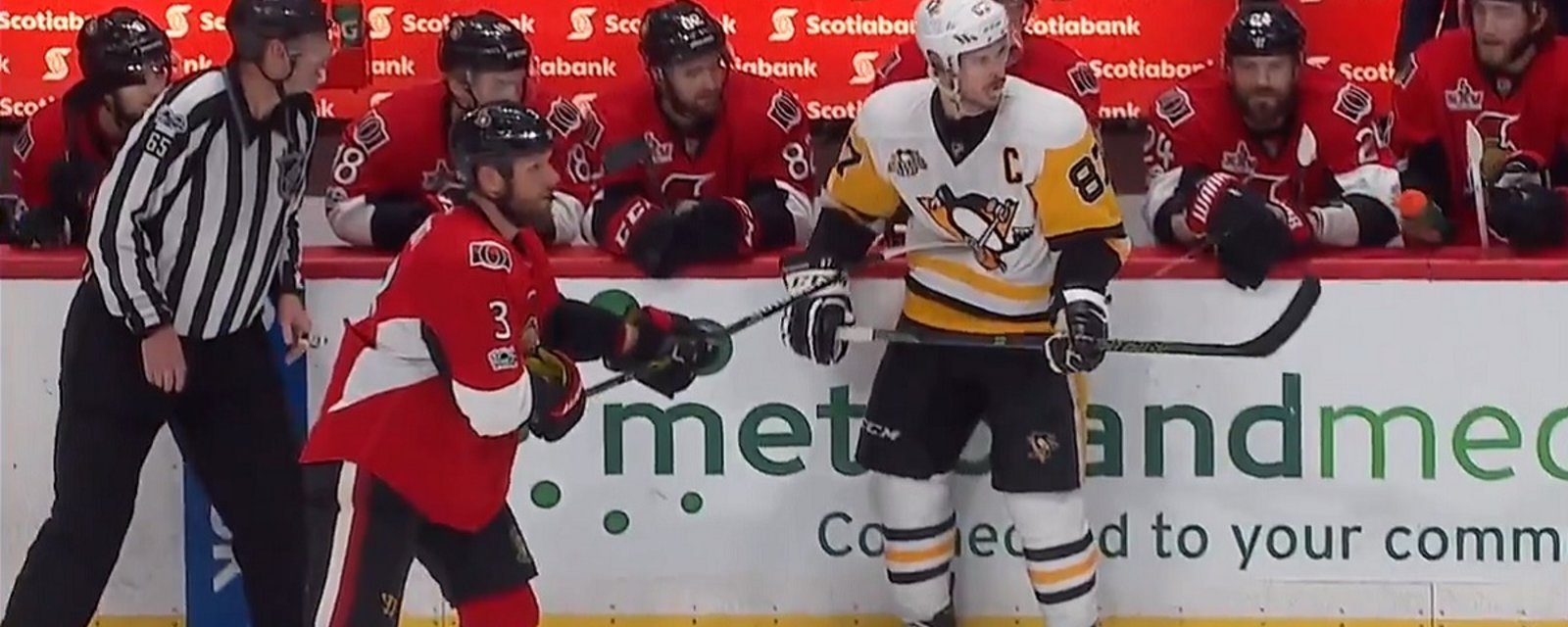 Sidney Crosby gets bullied by the Senators bench in hilarious fashion.
