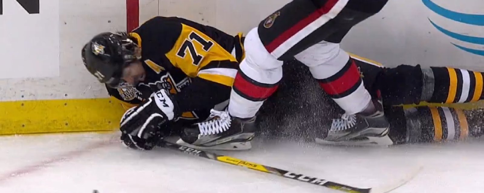 Breaking: Malkin sent crashing into the boards with a big hip check in Game 7!