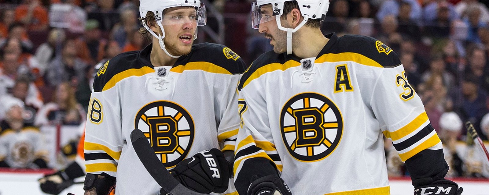 Bruins star Patrice Bergeron comments on Pastrnak contract drama.
