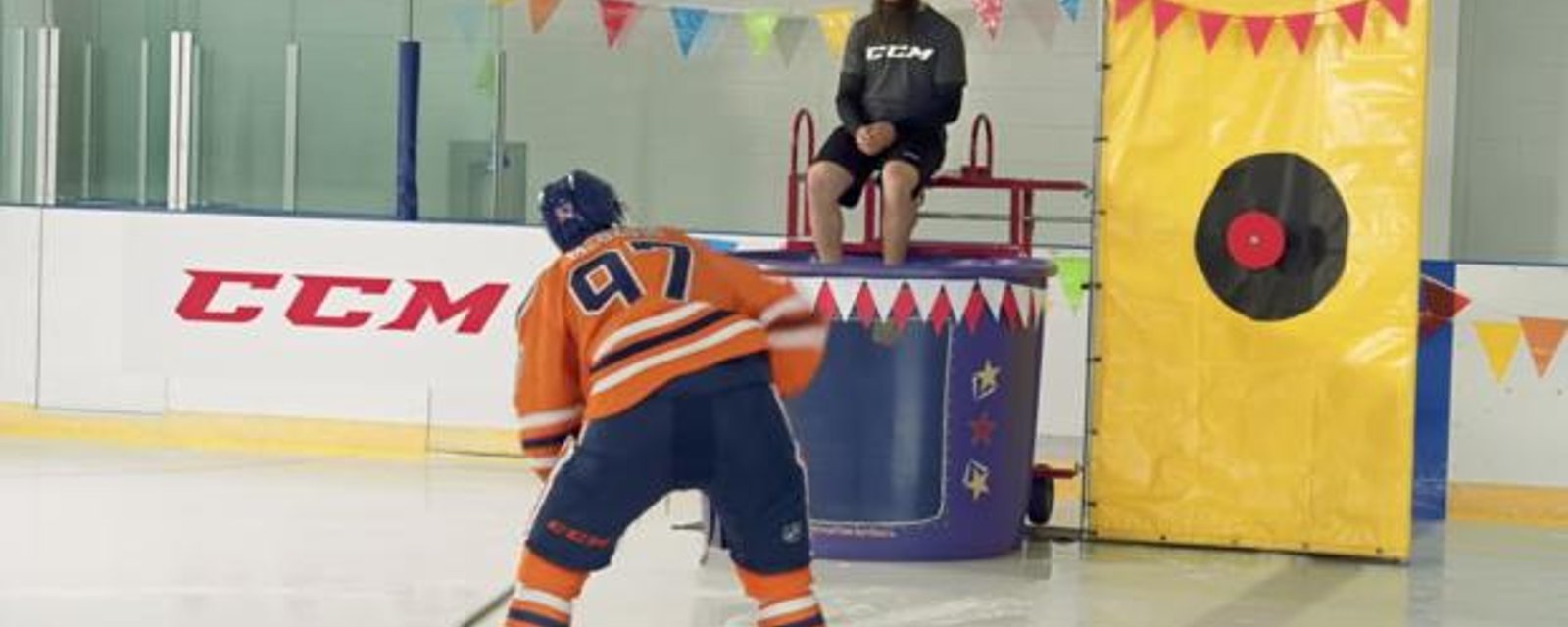 Must see: McDavid and Burns go head-to-head in plate-smashing and dunk-tanking shot contests!