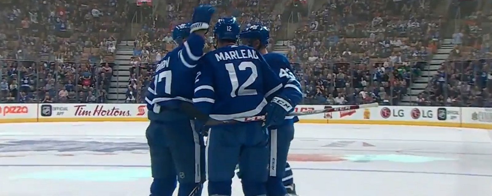 Patrick Marleau scores his first goal as a Maple Leaf.