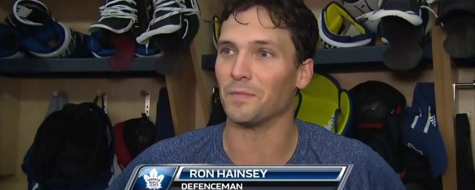 Toronto's Ron Hainsey gives perfect response to questions about the anthem.
