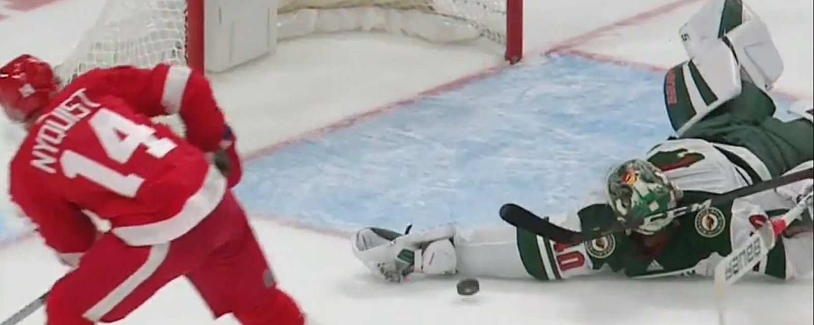 Nyquist can't believe his eyes after insane save by Devan Dubnyk.