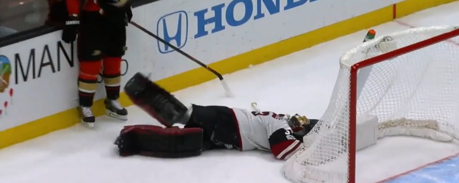 Breaking: Corey Perry takes out a goalie in the season opener. 