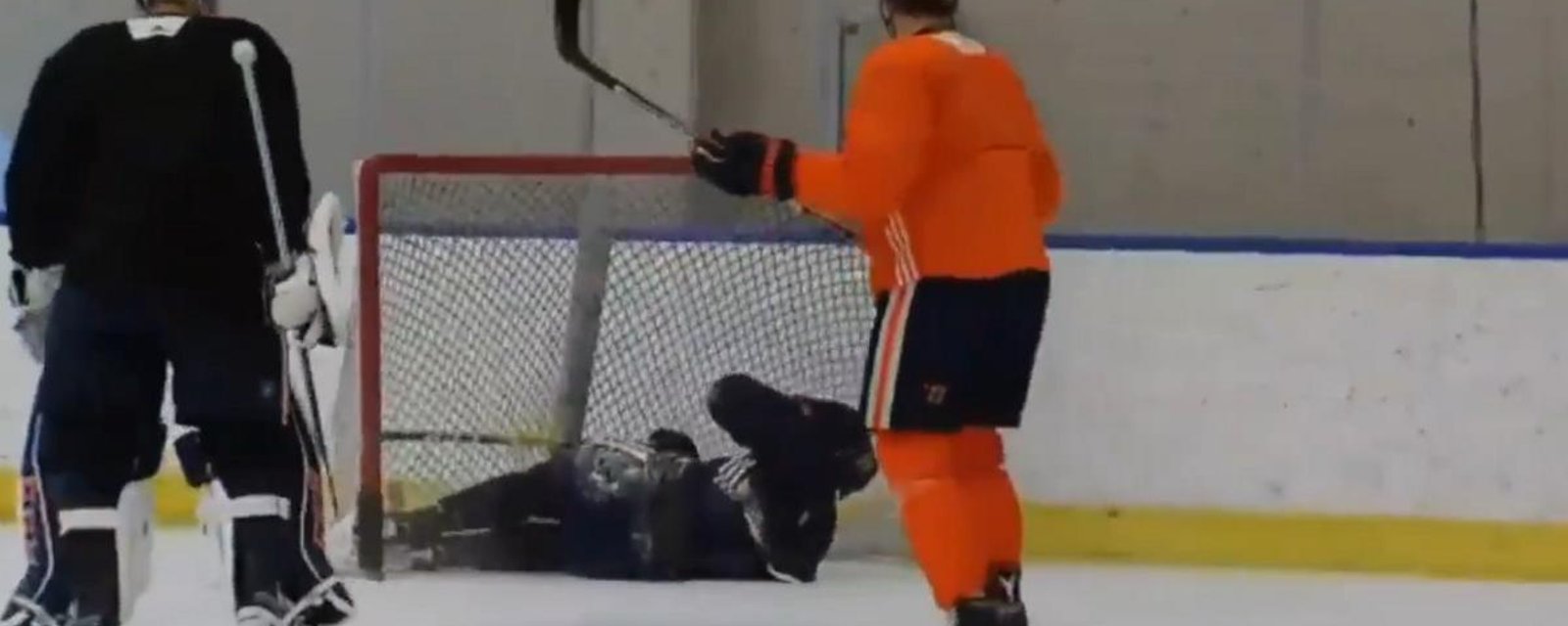 McDavid sent crashing into the net by his own teammate during practice.