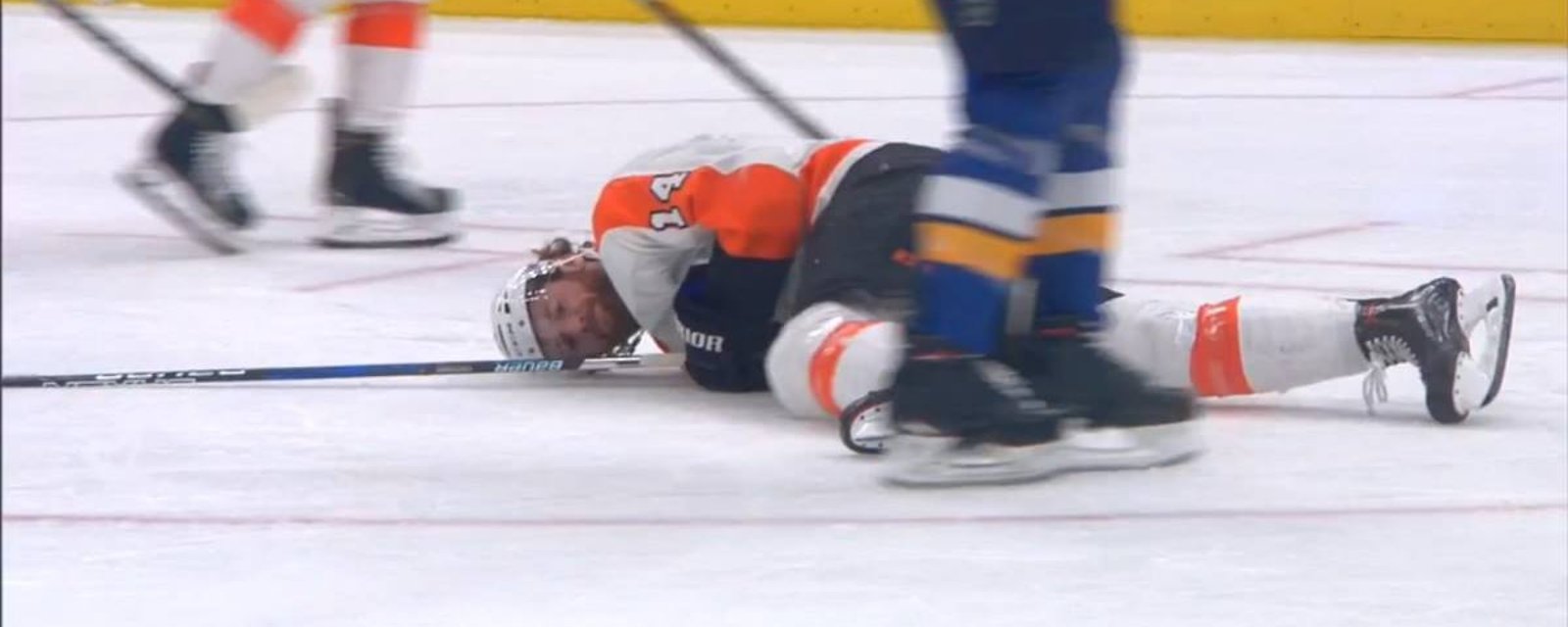 Schenn knocks one of his former teammates out of the game with a blindside hit.