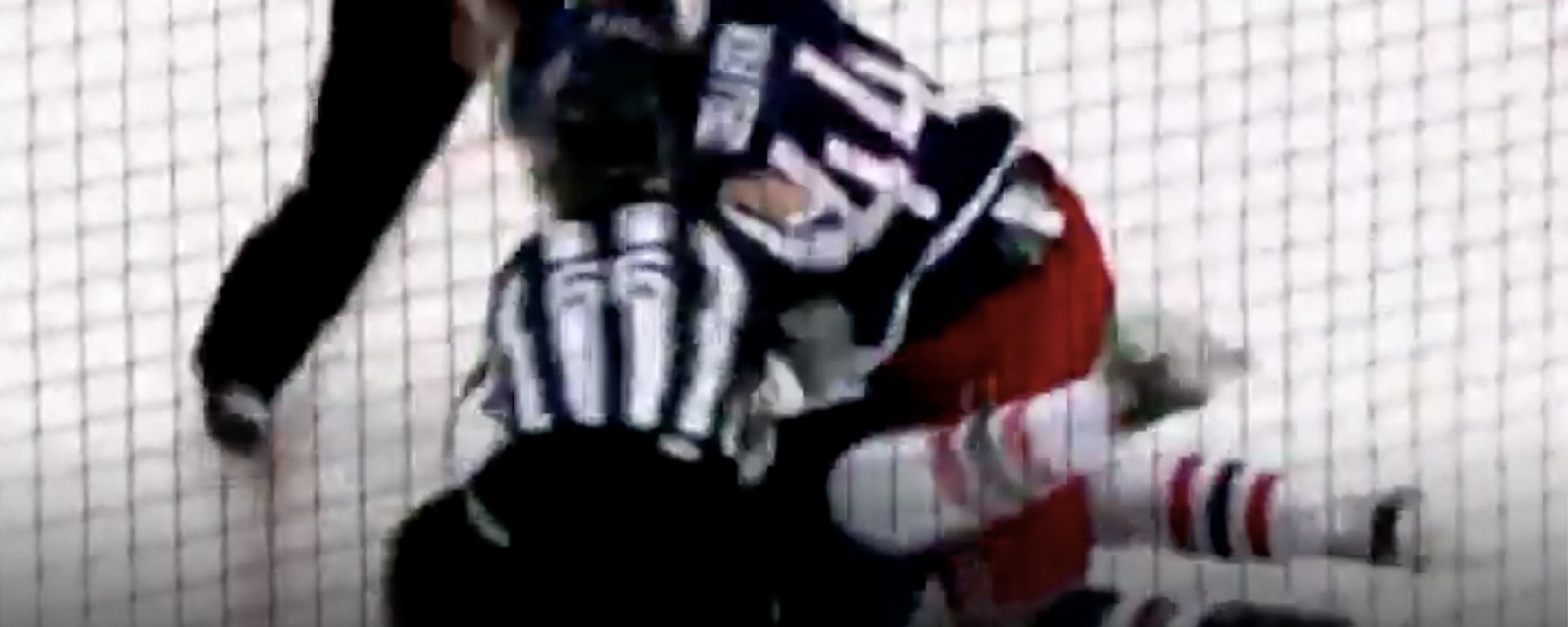 Selleck absolutely pummels Horvat, landing a vicious punch to the face as his opponent's head hits the ice