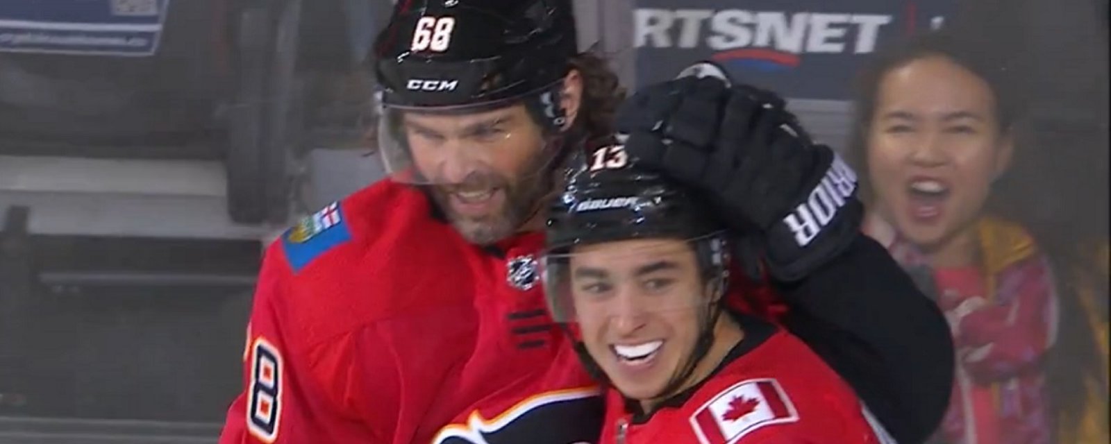 Jaromir Jagr records his first goal as a Calgary Flame.
