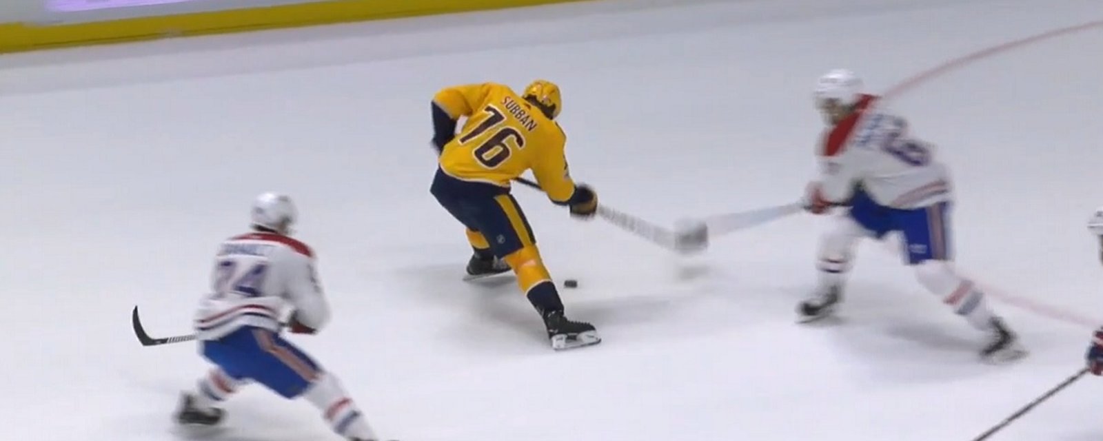 Subban dangles around his former captain to set up a buzzer beater.