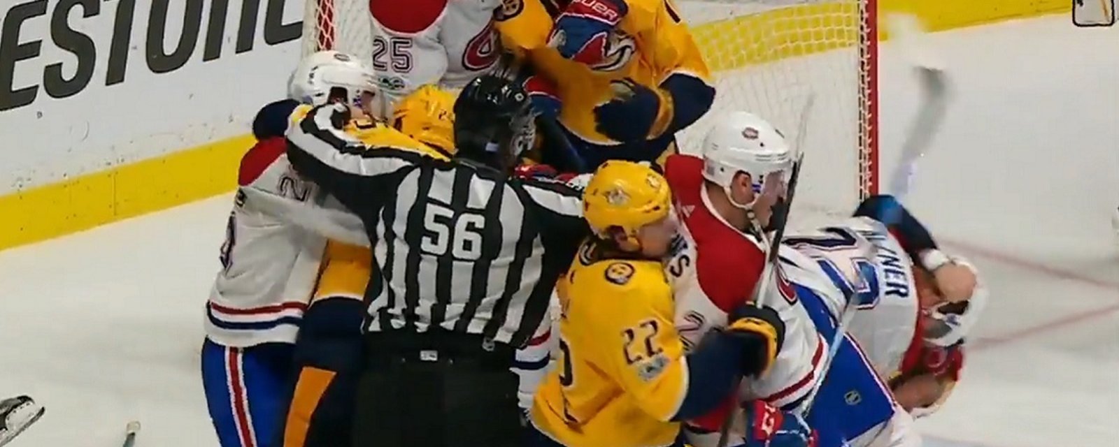 Breaking: Hab &amp; Preds brawl after Rinne shoves Gallagher to the ice.