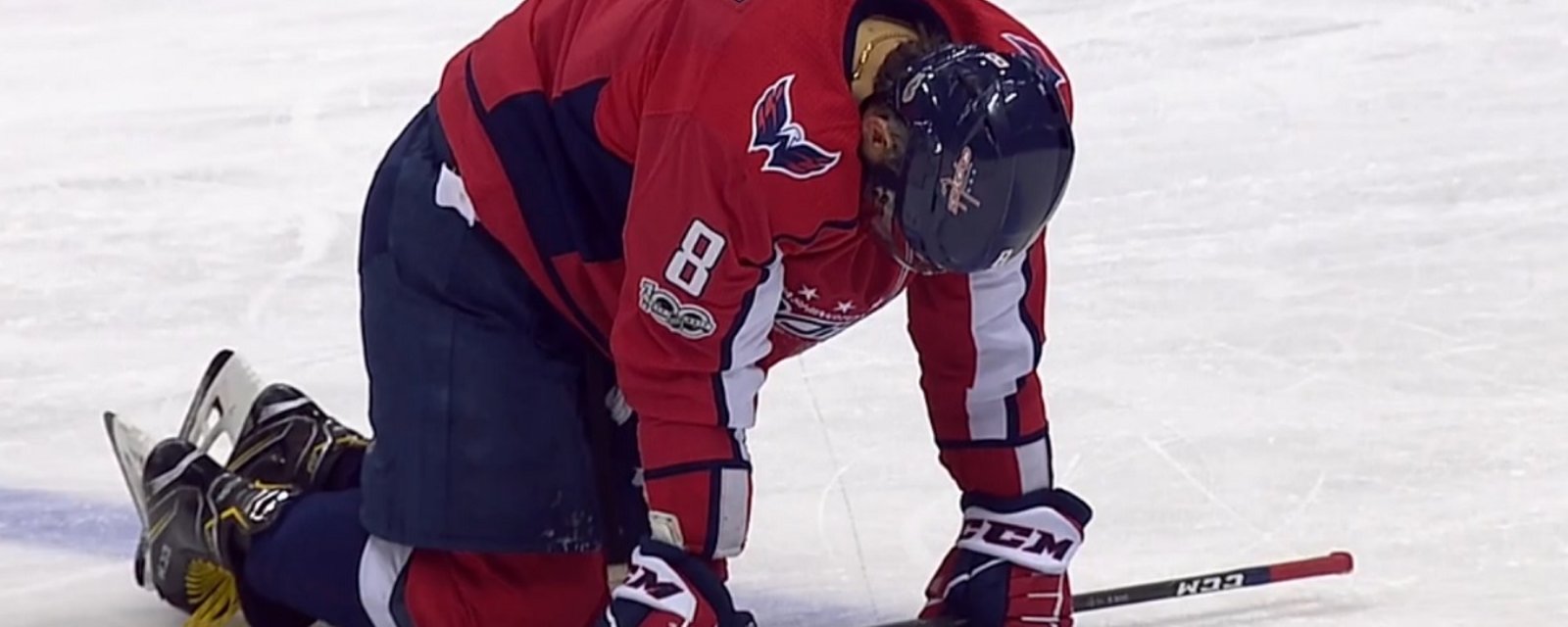 Ovechkin shaken up after blatant knee on knee hit.