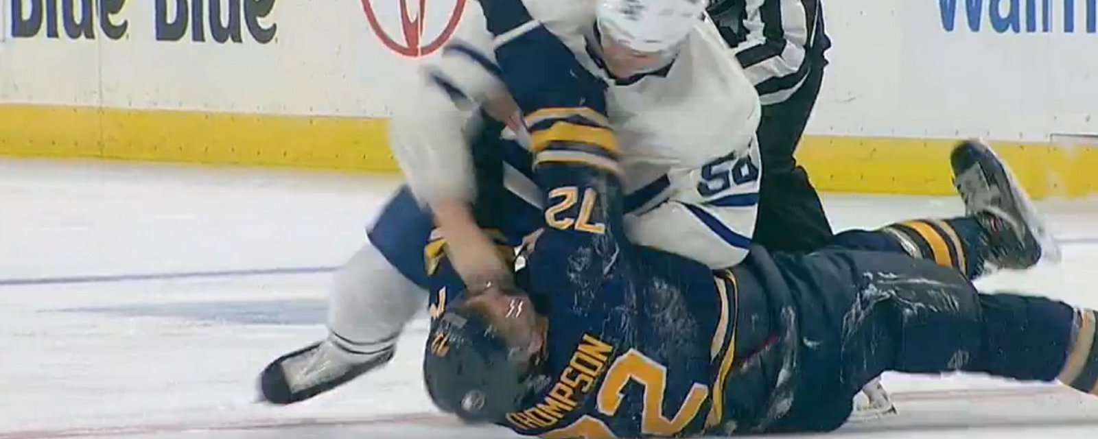 Leafs rookie delivers some ground &amp;amp; pound after dropping Thompson to the ice.