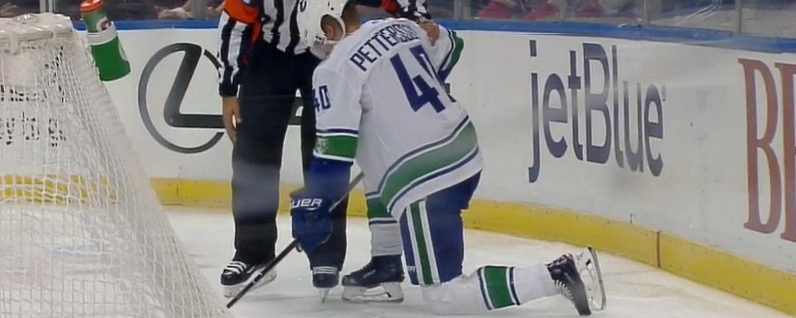 Petterson knocked out of the game after being slammed to the ice.