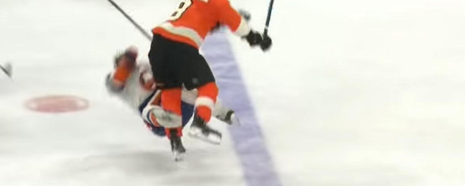 Provorov crushes Barzal with a huge open ice hit. 
