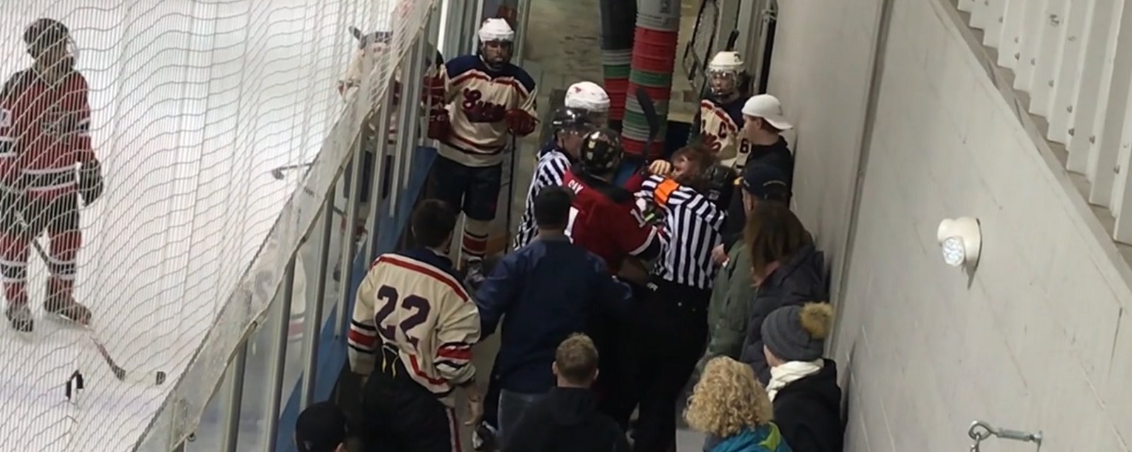 College hockey fight betwene SMU and Texas Tech spills off the ice.