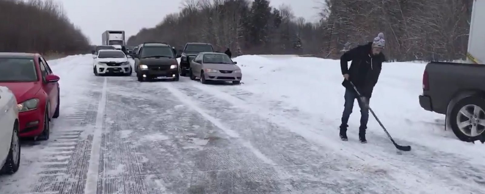 Hockey fans react to major 75 car accident in the most Canadian way ever!