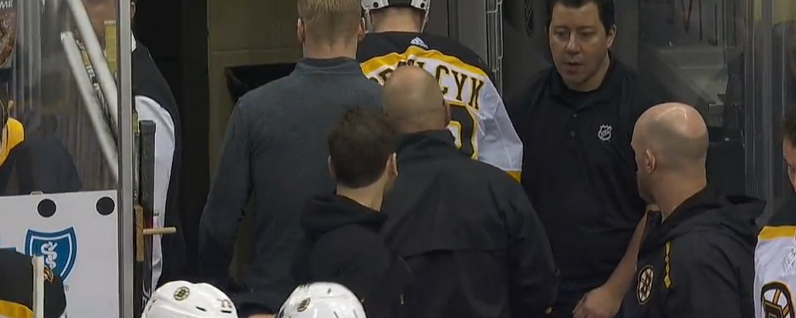 Matt Grzelcyk helped off the ice and it does not look good.