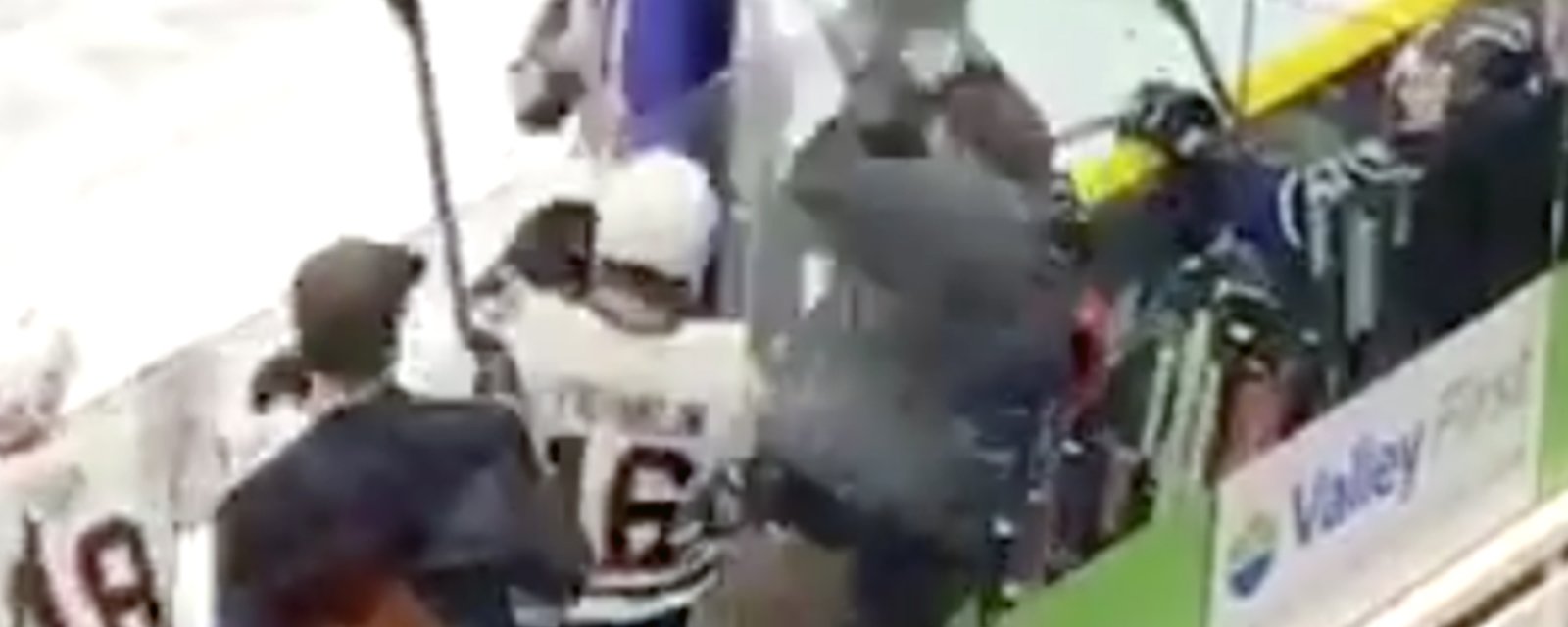 WHL player gets ejected from game for swinging stick at team trainer and smashing his glasses
