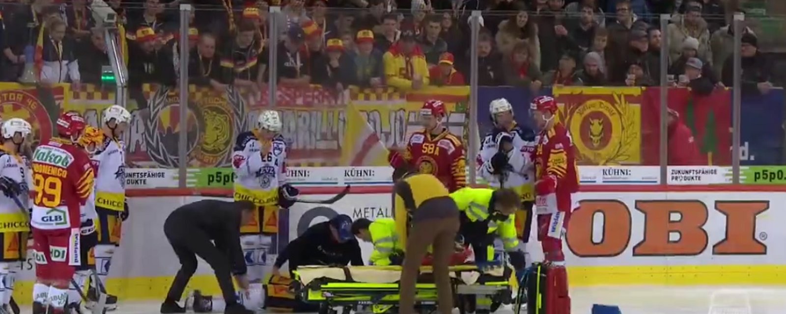 Former NHLer carried off the ice after suffering a broken neck.